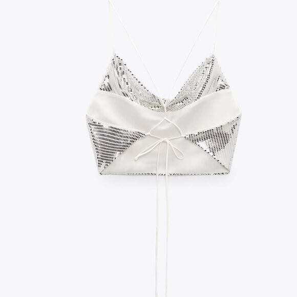 ZARA SHIMMERY CROP TOP XS Silver New - Picture 5 of 6